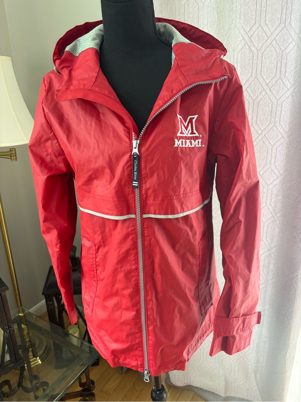 Charles River Apparel Red Kids Hooded Raincoat with White Trim and Miami Logo